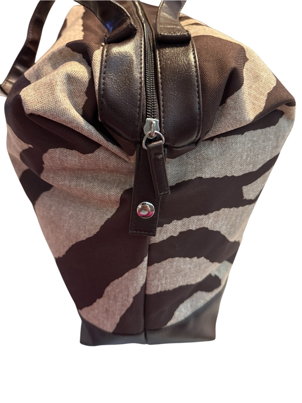Brown Zebra Print Weekender Tote Bag Oversized Travel Carryall EUC - Picture 4 of 10